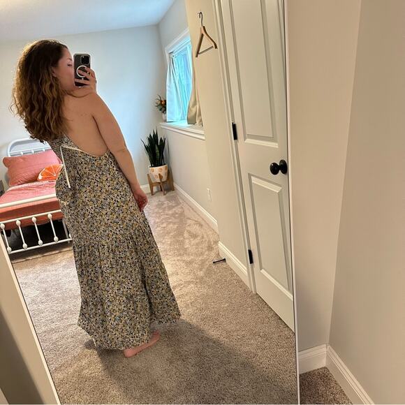 Fame and Partners Blue Yellow Floral Cotton Maxi Dress 2 - Picture 3 of 14